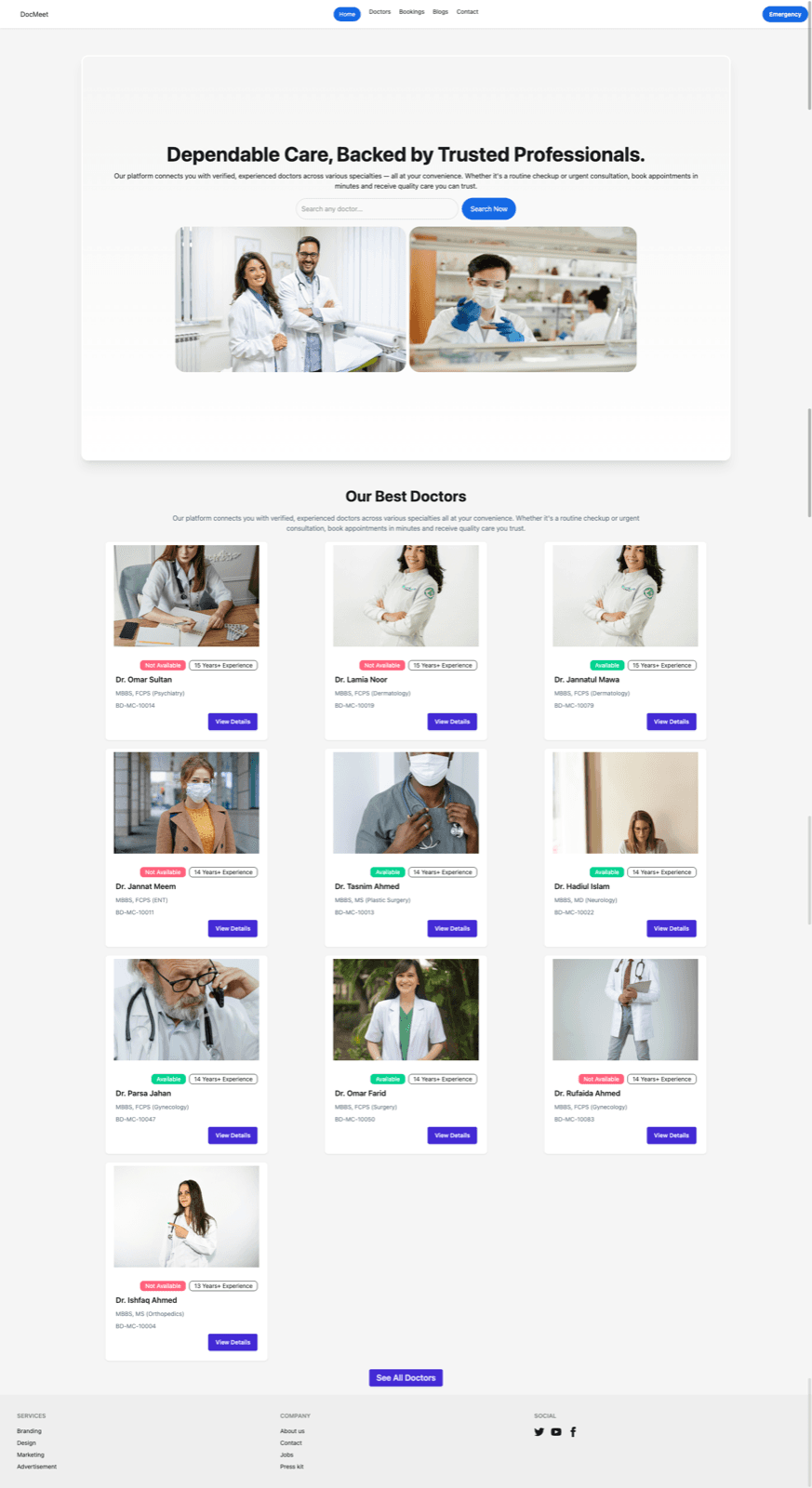 DocMeet (Doctor Appointment Booking Platform)